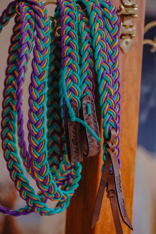 Flat Braided Split Reins - "Iris" - 7ft
