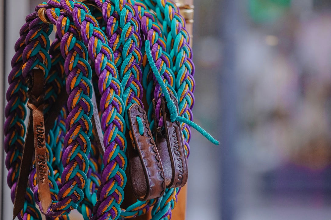 Flat Braided Split Reins - "Iris" - 7ft