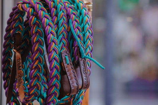 Flat Braided Split Reins - "Iris" - 7ft