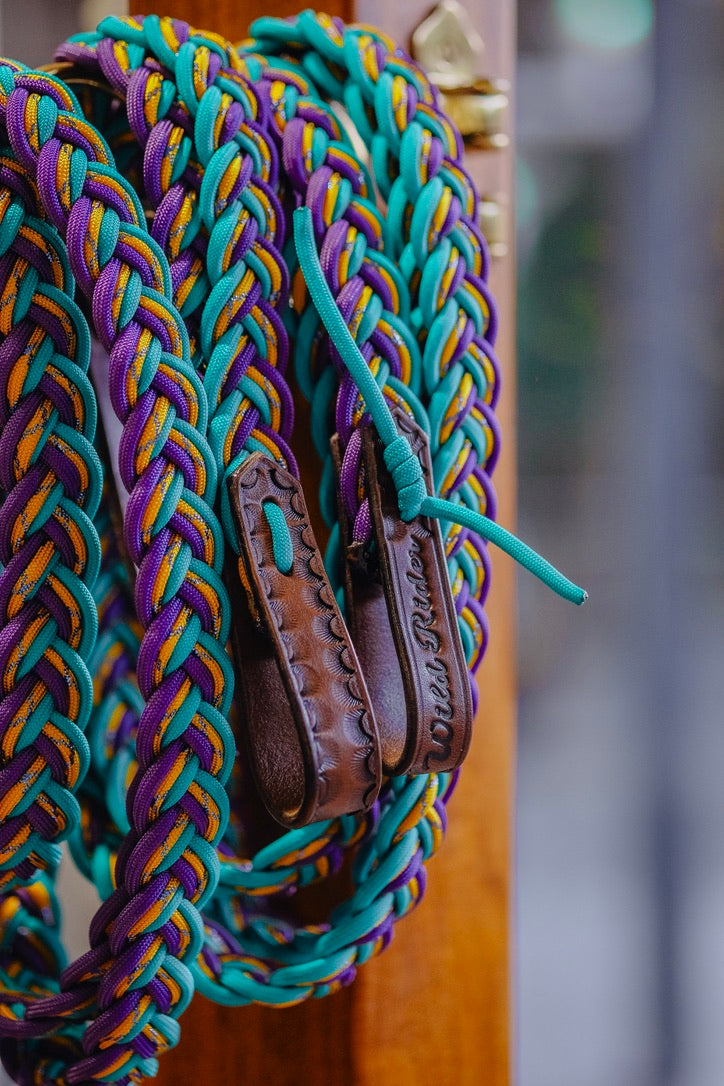 Flat Braided Split Reins - "Iris" - 7ft