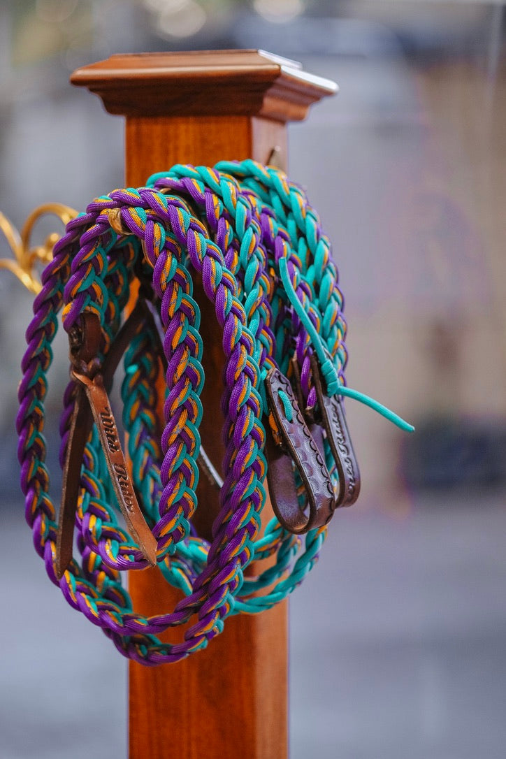 Flat Braided Split Reins - "Iris" - 7ft