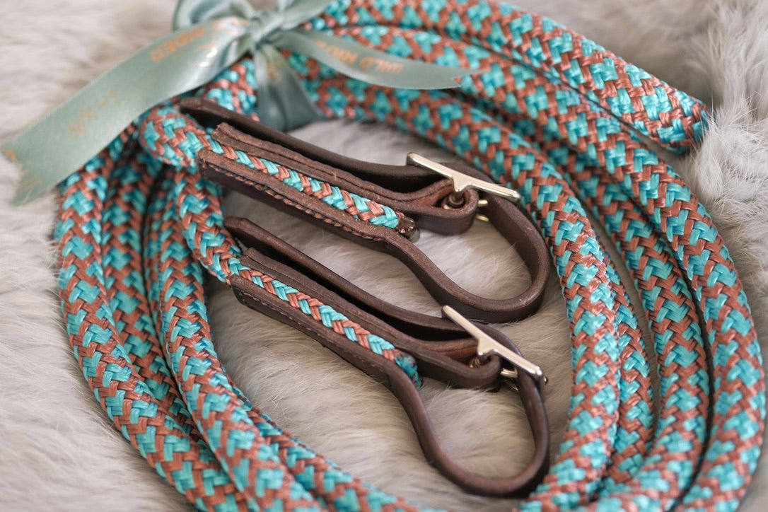 Loop Reins - Leather Buckles - "KINGFISHER" SPECIAL ORDER