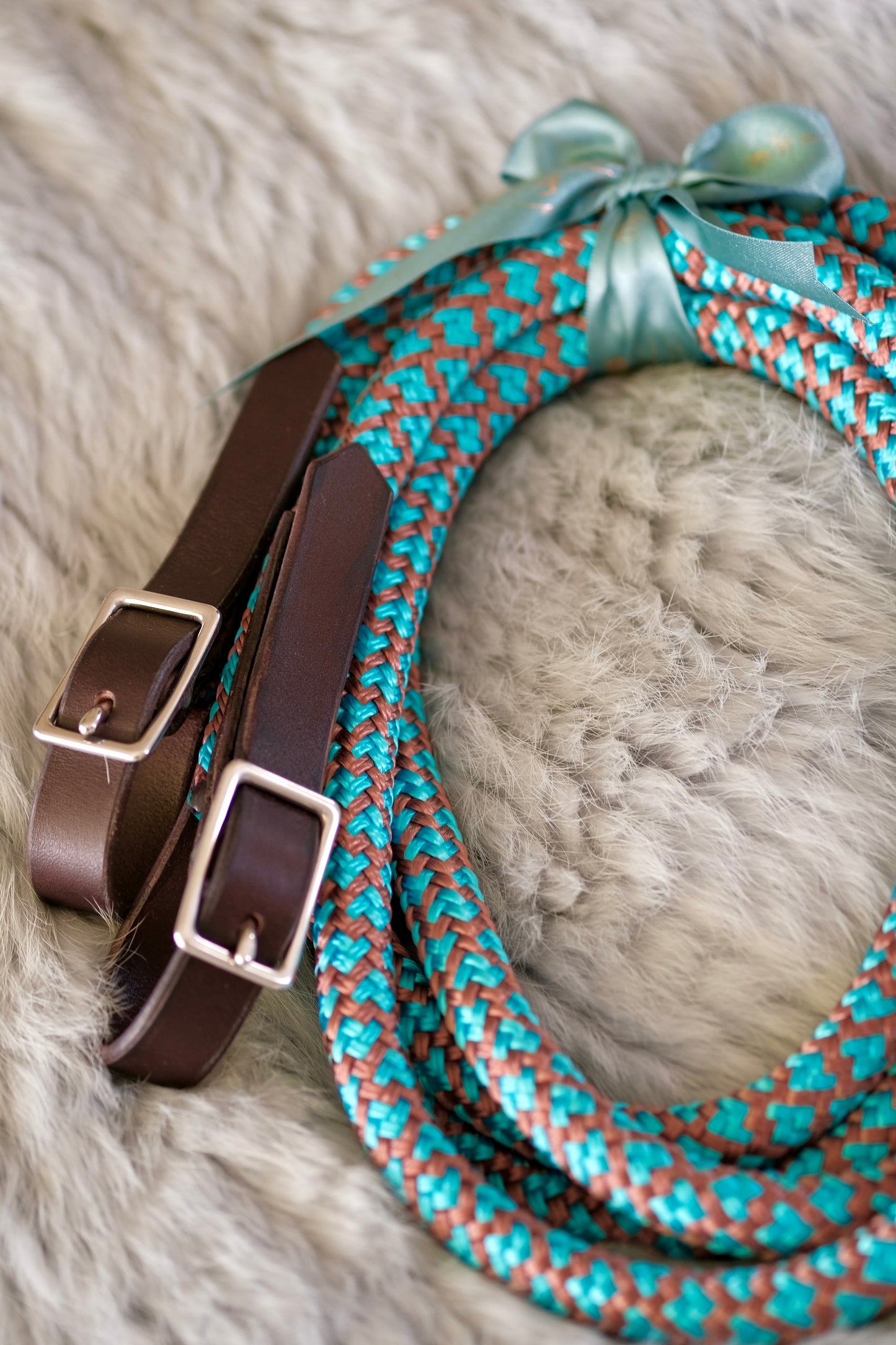 Loop Reins - Leather Buckles - "KINGFISHER" SPECIAL ORDER