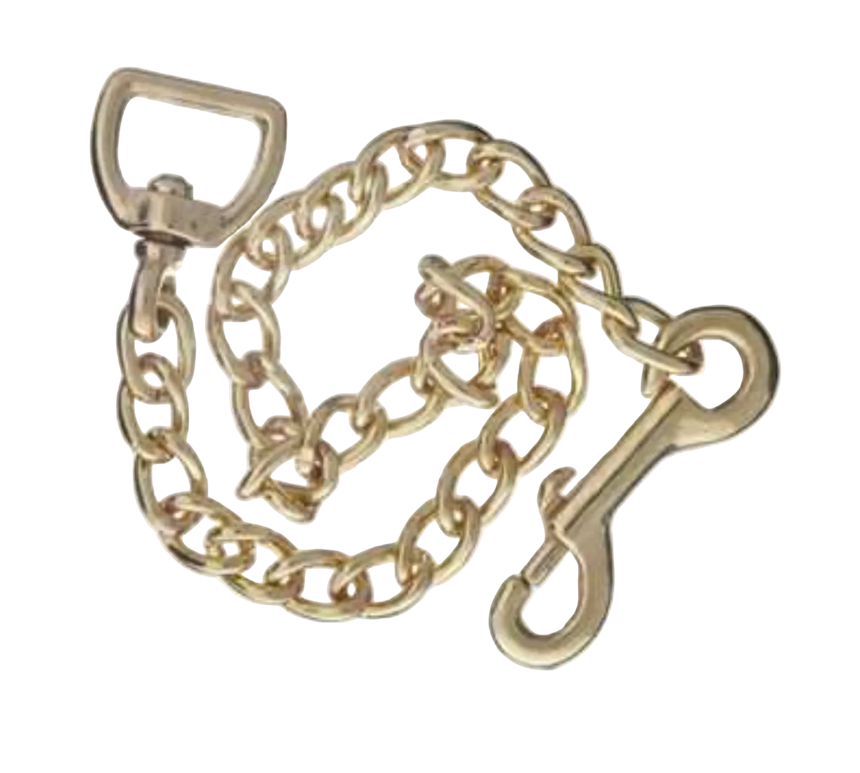 A solid brass chain with a clip and a loop, typically used as a lead rope clip.