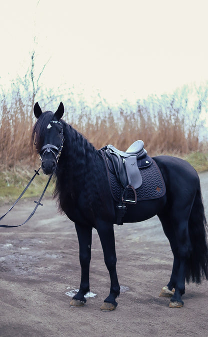 Onyx and Golden Brown satin dressage saddle pad - Full