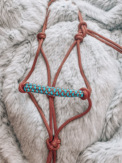 Wild Rider Overlay Halter - "ROSE GOLD X KINGFISHER" Horse rope halter