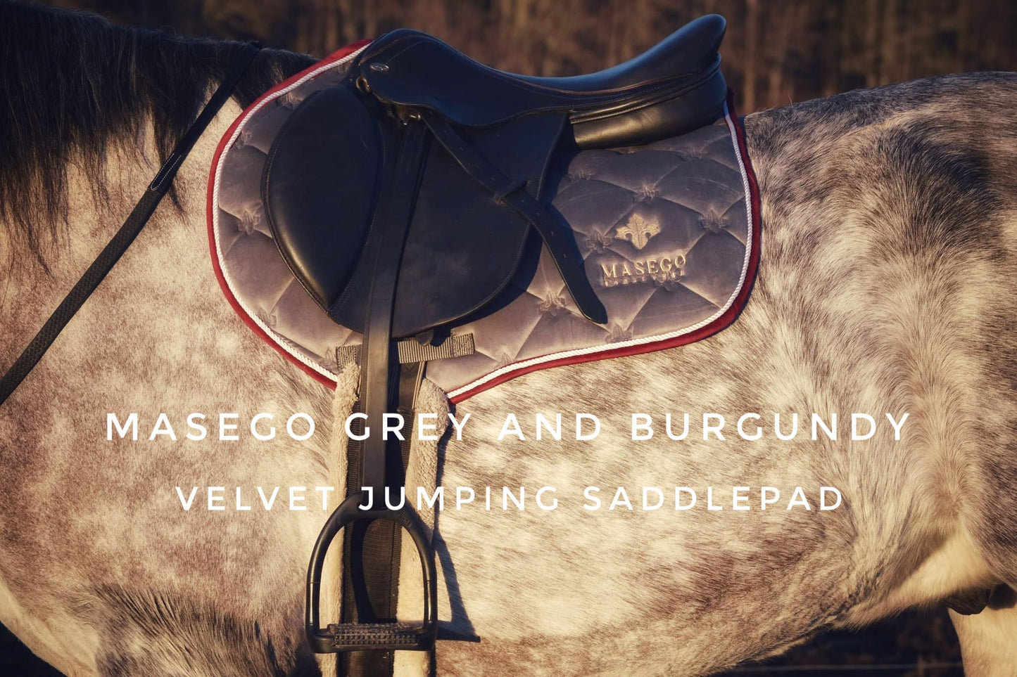 Grey and burgundy velvet jumping saddle pad